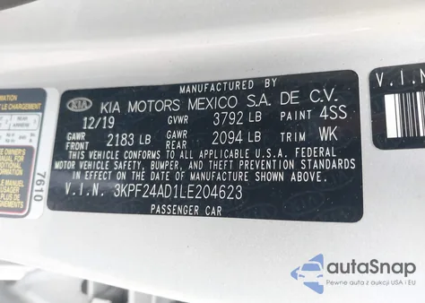 2020 Kia Forte Lxs from USA, damaged, VIN 3KPF24AD1LE204623